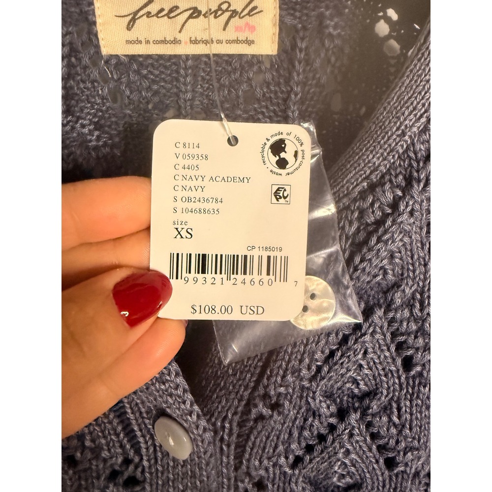 Pretty In Pointelle Cardi knit NWT navy academy - Picture 6 of 6
